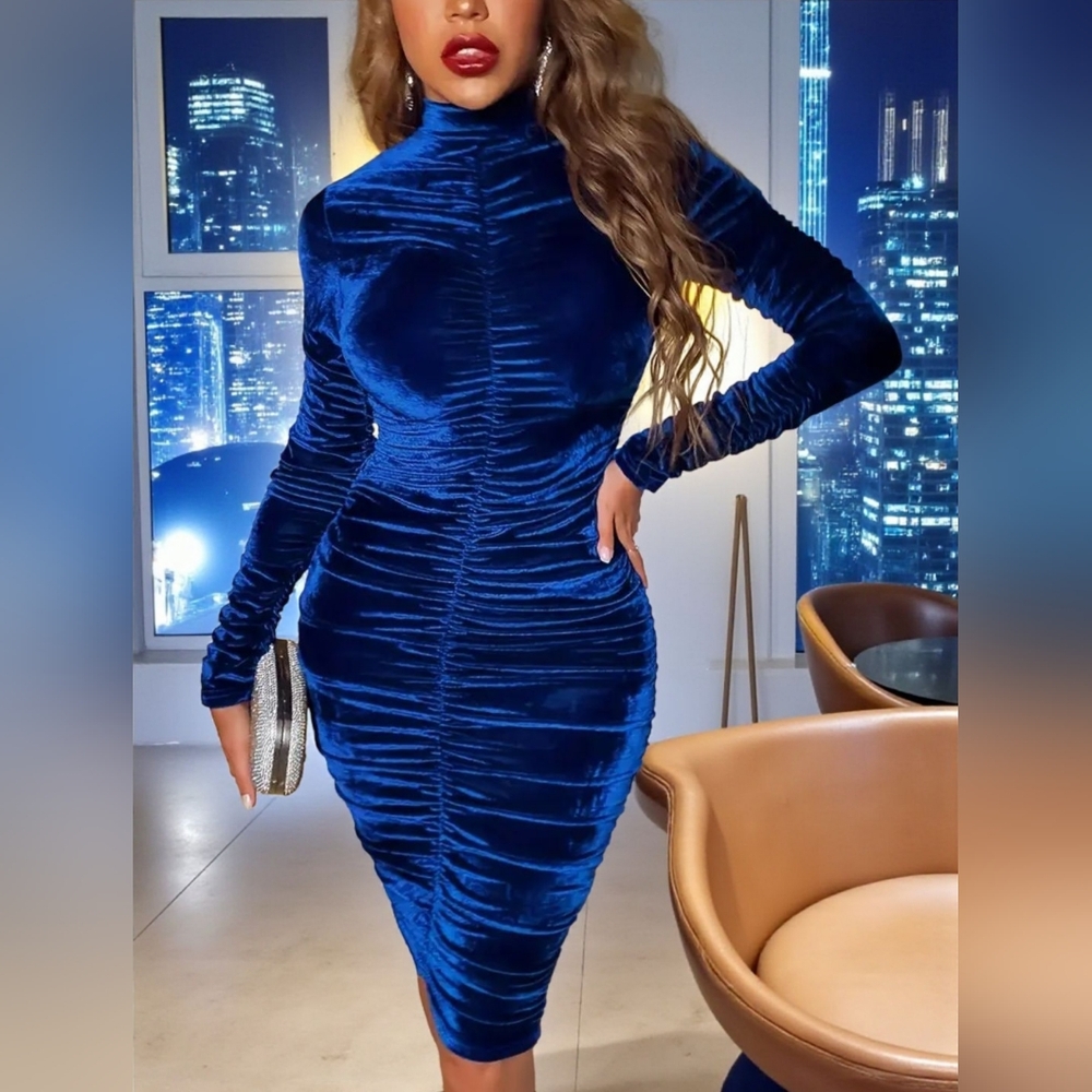CBR Blue Velvet Long Sleeve Bodycon Dress XL